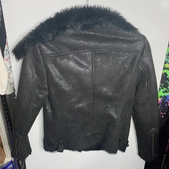 Like New Armani Exchange Fur Lined Moto Jacket Coat Small - Picture 5 of 9